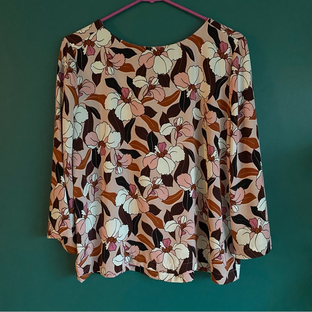 Ann Taylor Pink Floral Wide Sleeve Blouse
